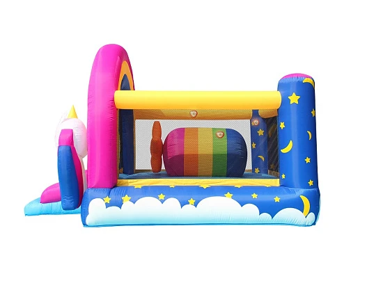 Интерактивный надувной батут с горкой "Сказочный единорог"