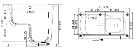 Ванна акриловая с дверью сидячая Ultra Z3622L для инвалидов, петли слева