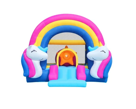 Интерактивный надувной батут с горкой "Сказочный единорог"