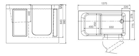 Ванна акриловая сидячая с дверью Ultra W378 для инвалидов, петли справа
