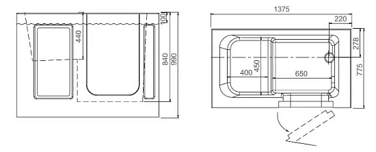 Ванна акриловая сидячая с дверью Ultra W378 для инвалидов, петли справа