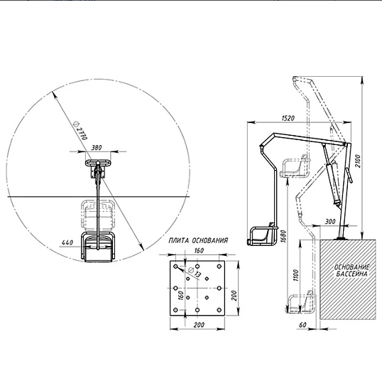 Гидравлический подъемник-лифт для бассейна с низким бортом